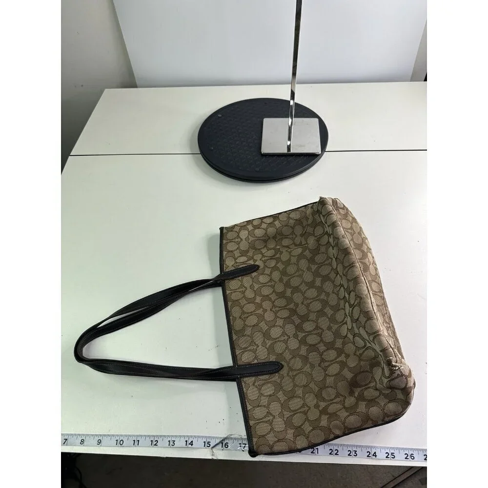 COACH TAYLOR PURSE Khaki & brown Signature C Jacquard Shoulder Tote Bag 37229